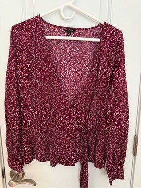 Talbots Burgundy Floral Wrap Blouse
